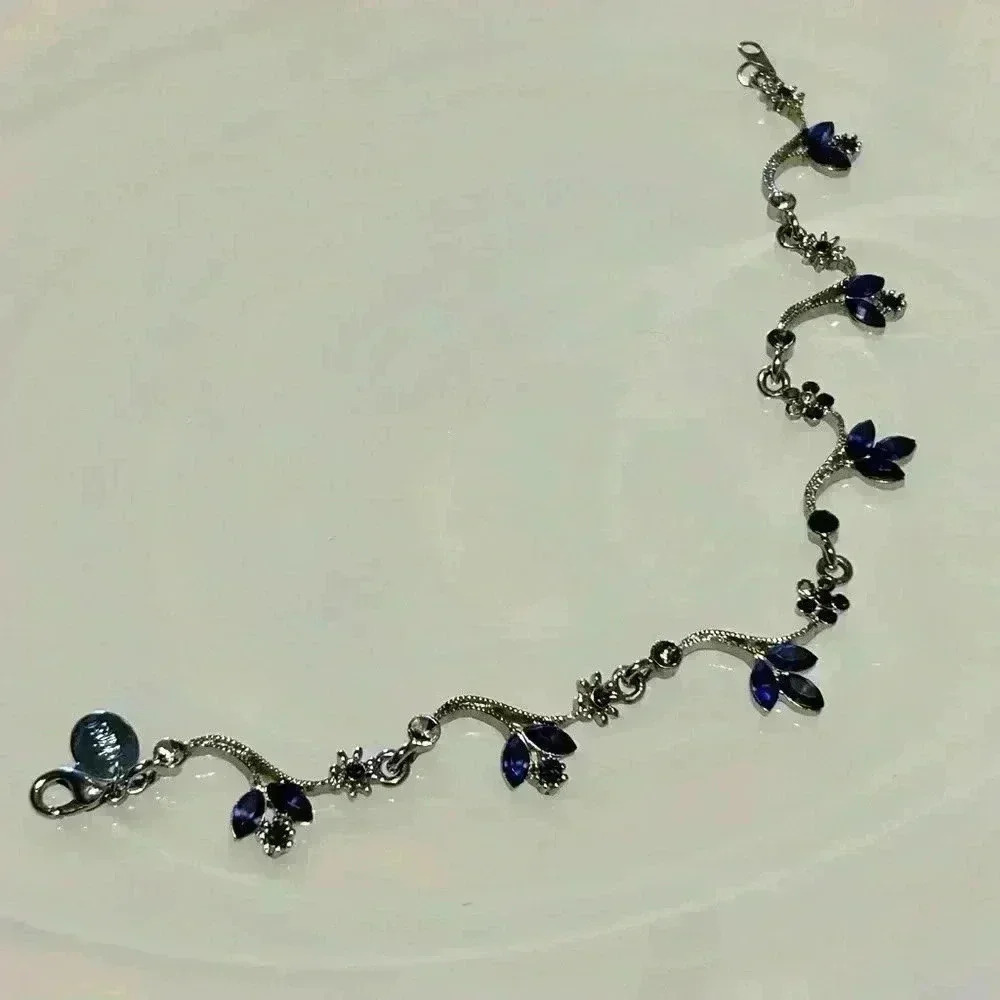 Claire’s Pretty Navy and Blue Crystals in Silver Tone Branch Flowers Bracelet